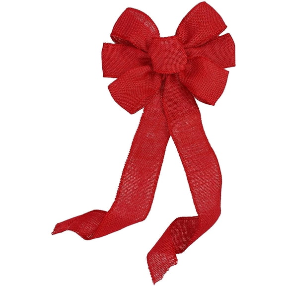 Red Burlap Ribbon Wreath Bow - 10” Wide, 18" Long Tails, Memorial Day, 4th of July, America 250 Anniversary, Mother's Day, Front Door Wreath Decor, Farmhouse Country Gift Decoration, Team Colors