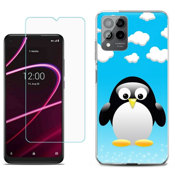 Slim-Fit Gel TPU Phone Case for T-Mobile Revvl 6 Pro 5G, with Tempered Glass Screen Protector, by OneToughShield ® - Penguin