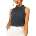 thumbnail image 1 of INSPIRE CHIC Blouse Décontractée Sans Manches à Col Montant à Volants pour Femmes Bleu Foncé S, 1 of 6