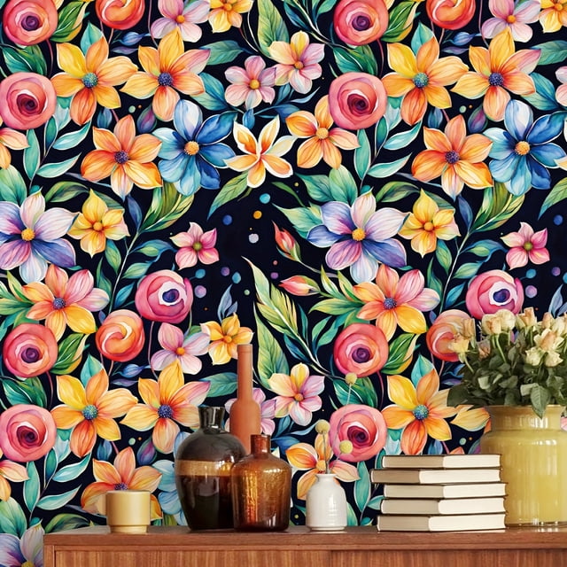 1 Roll Vintage Style Flower Pattern Wallpaper, Waterproof Stainproof Self-Adhesive, Easy To Clean Contact Paper For Living Room, Kitchen, Bedroom, Home And Dormitory Furniture Decoration