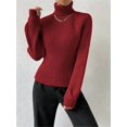 thumbnail image 6 of Sweater for Women High Neck Ribbed Knit Sweater Trendy Clothes Wine Red M, 6 of 8