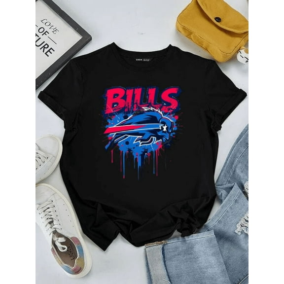 Football Game Day Let’s Go Bills Spirit Quote Graphic Print Unisex T-Shirt, up to size 5XL