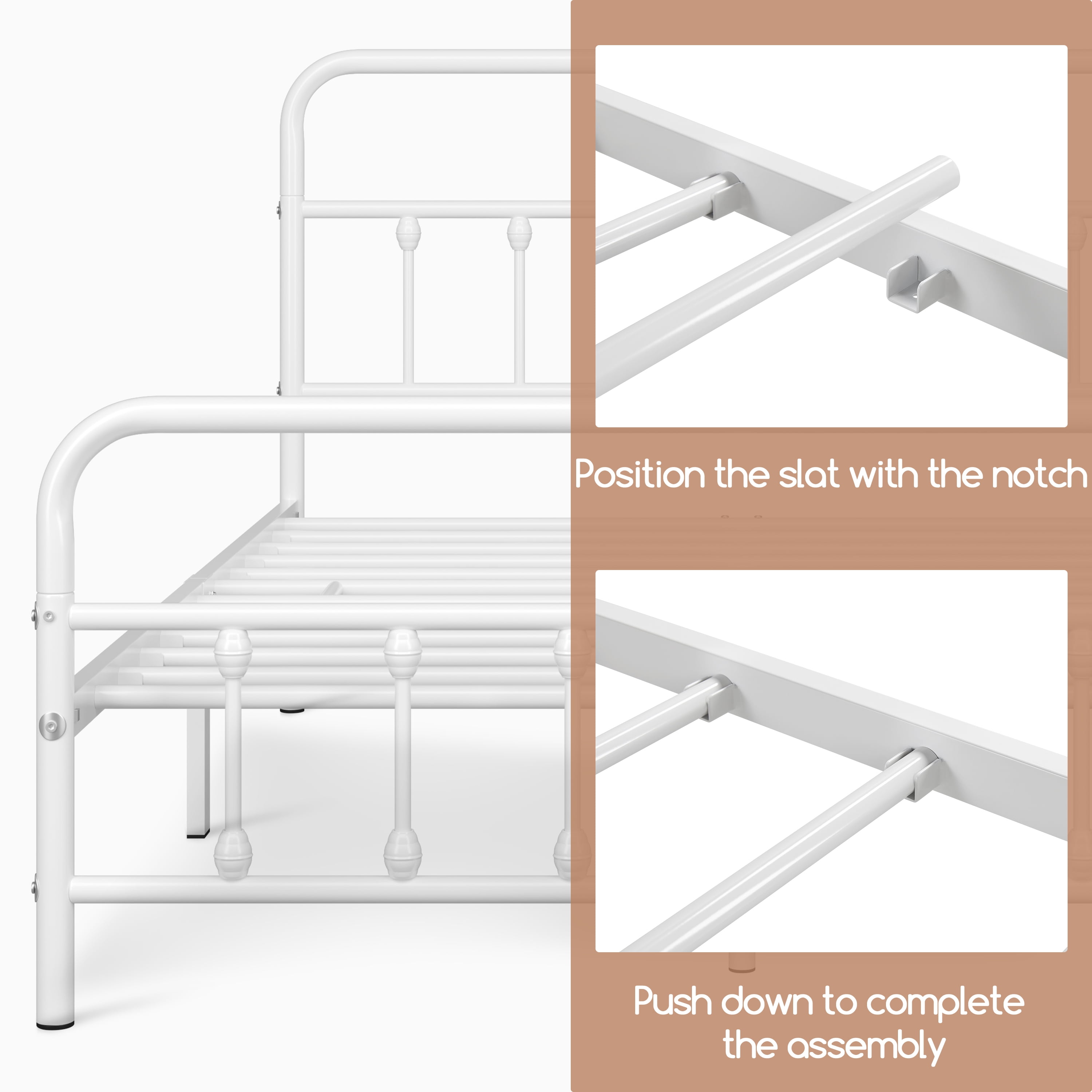 Alden Design Queen Size Classic Iron Platform Bed with High Headboard and Footboard, White