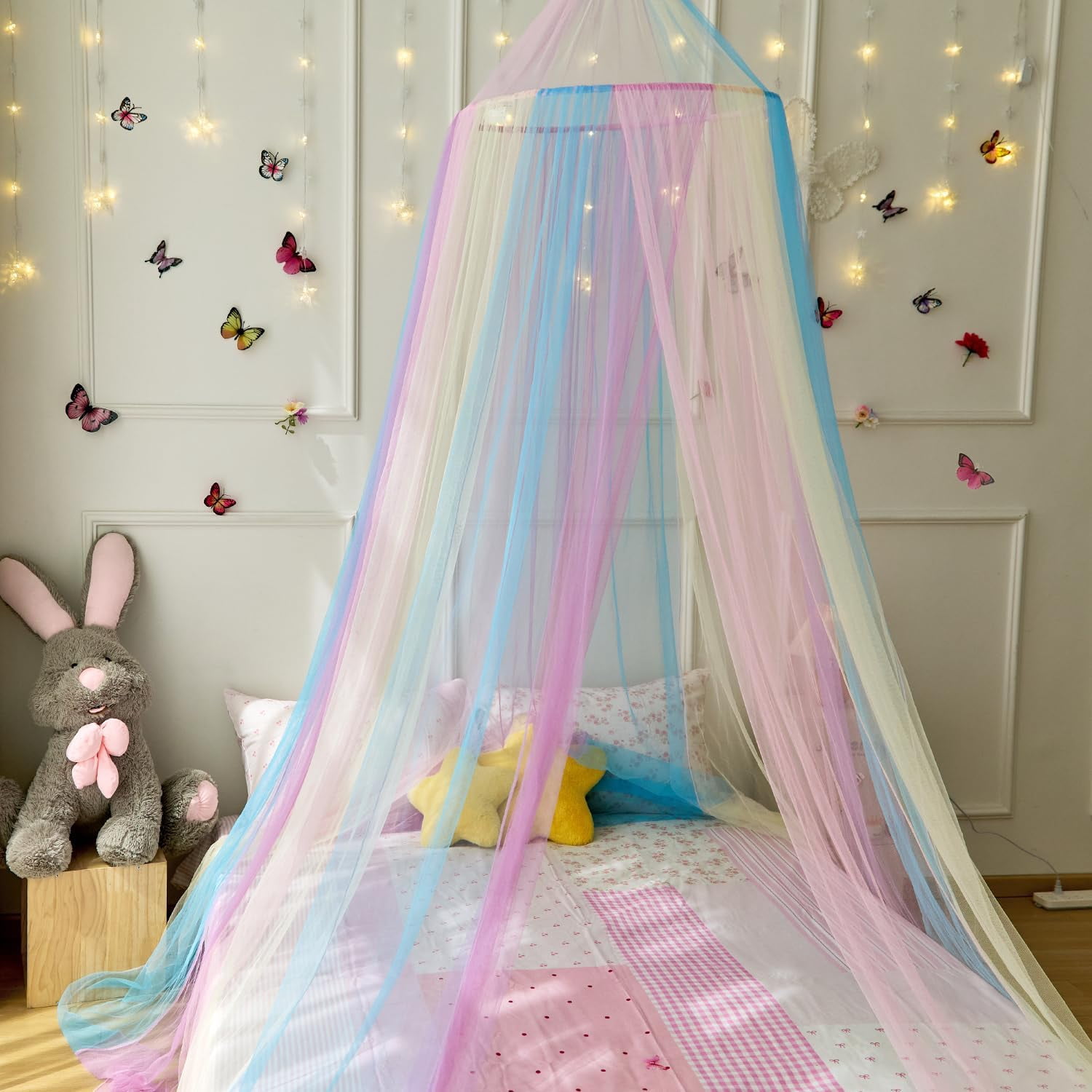 Princess Rainbow Bed Canopy for Girls Bed Net,Princess Canopy for Kids Bed Room Decor (Rainbow)