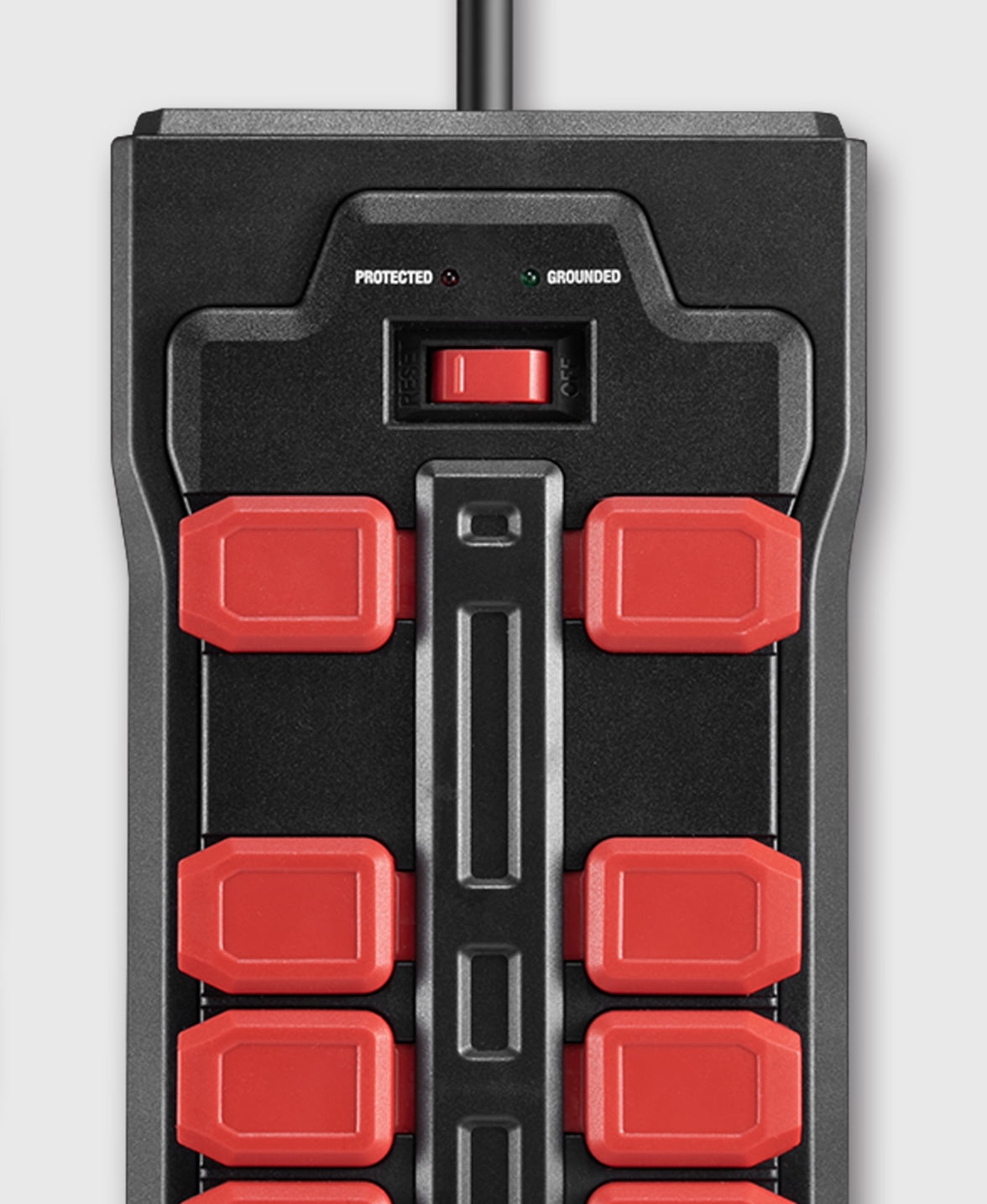 Hyper Tough Surge Protector Power Strip with Usb, 10 Safety Outlets, 10ft Extension Cord, Black/Red