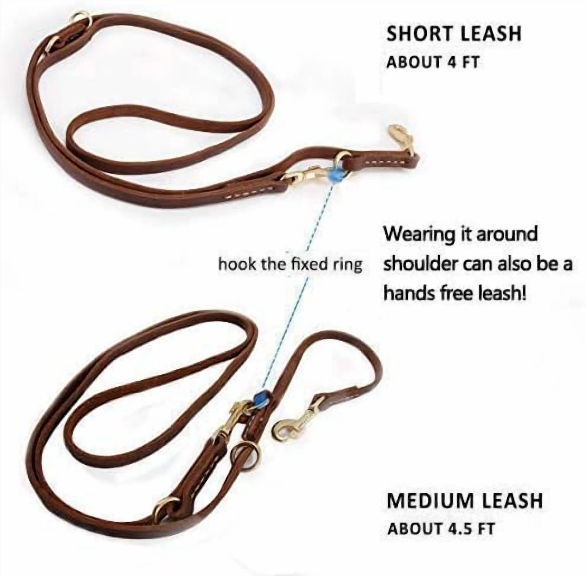 Multi Function 8ft Leather Dog Leash, Genuine Leather Leash Hands Free Dog Training Leashes for Medium and Large Dogs (8 Foot*5/8 inch, Brown)