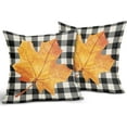 thumbnail image 2 of Fall Pillow Covers 18x18 Set of 2 Autumn Fallen Leaves Maple Leaf Print Black Buffalo Plaid Throw Pillows Thanksgiving Outdoor Decorative Outdoor Pillowcase Linen Square Cushion Cover for Couch Sofa, 2 of 6