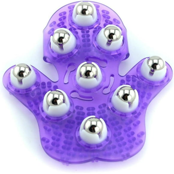 Palm Shaped Massage Glove Body Massager With 9 360-degree-roller Metal Roller Ball Beauty Body Care (purple)