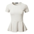 thumbnail image 1 of SSOULM Women's Classic Stretchy Short Sleeve Flare Peplum Blouse Top (S-3X). Made In U.S.A, 1 of 4