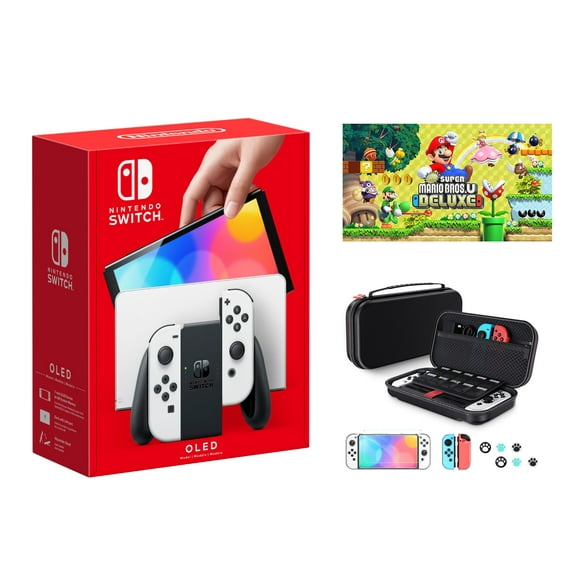 2023 Newest Nintendo Switch OLED Model White Joy-Cons Console, 32GB Internal Storage, Bundle with Super Mario Bros.U Deluxe & 10 in 1 Accessory Case