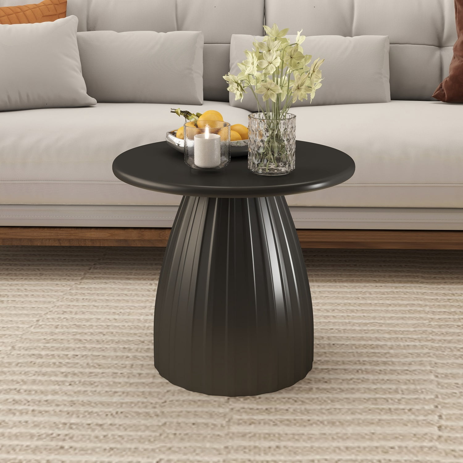 Round End Table for Living Room, Metal Small Side Table, Modern Nightstand Tea Table for Living Room, Black