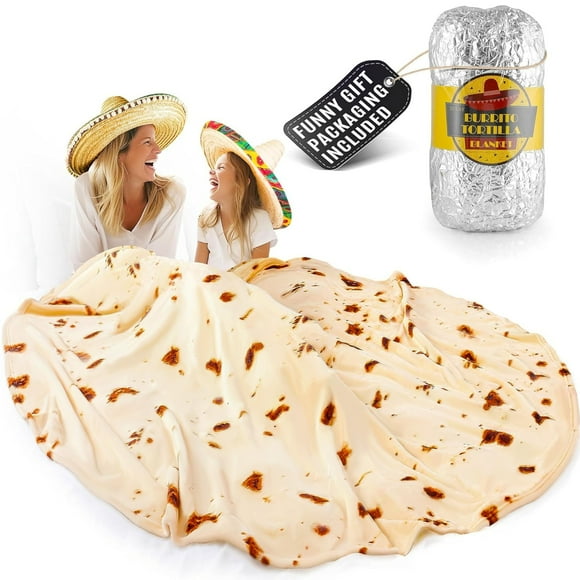 Zulay Giant Double Sided Tortilla Blanket with Burrito Gift Packaging - Novelty Blanket for Adults & Kids - Soft Flannel Round Tortilla Blanket for Indoors, Outdoors, Travel, Home - 60 Inches