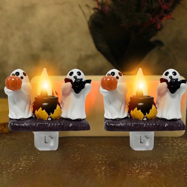 Ghost Campfire Flickering Night Light , 3D Faux Campfire Night Light, 5" LED Flame Nightlight Halloween Decor