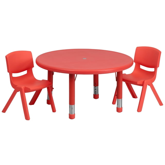 Bowery Hill Ensemble de Table Ronde en Plastique Réglable en Hauteur 3 Pcs 33 Pouces Rouge