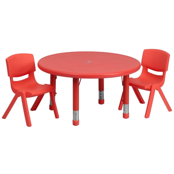 Bowery Hill Ensemble de Table Ronde en Plastique Réglable en Hauteur 3 Pcs 33 Pouces Rouge