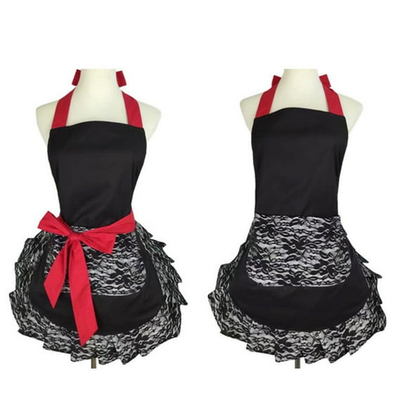 MEIBUTYUP Black Lace Apron for Home Use Extra Thick Cotton Kitchen Apron