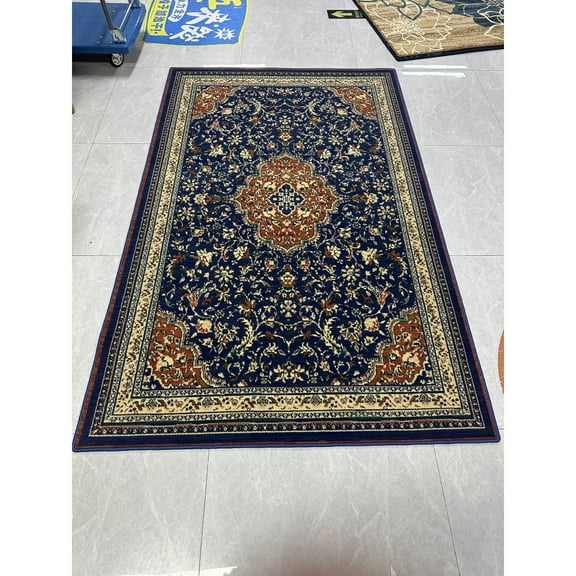 Yesfashion Carpets Area Rugs Washable Monaco Collection Runner Rug-2' x 8',Navy Blue & Orange,Boho Chic Medallion Distressed Design,Non-Shedding & Easy Care,Ideal