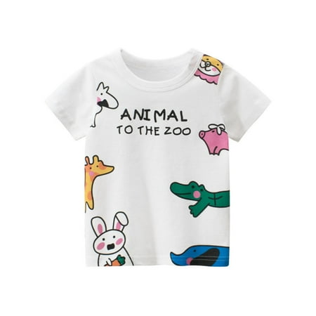 

1-8T Kids Girls Short Sleeve Cartoon Cotton T-shirt Basic Crewneck Tee Tops Bunny