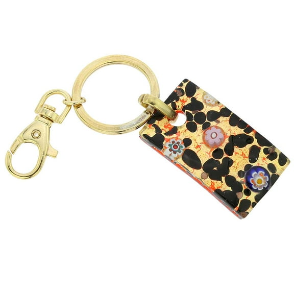 GlassOfVenice Murano Glass Colors Rectangular Keychain - Gold Millefiori