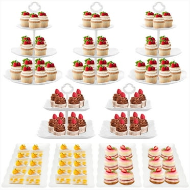 9Pcs Cupcake Stand White Plastic Cake Stand Dessert Table Stands Set 3Tier 2Tiered Cupcake Tower Stand Treat Display Holder Cookie Candy Serving Tray Dessert Trays for Wedding Baby Shower Tea Party
