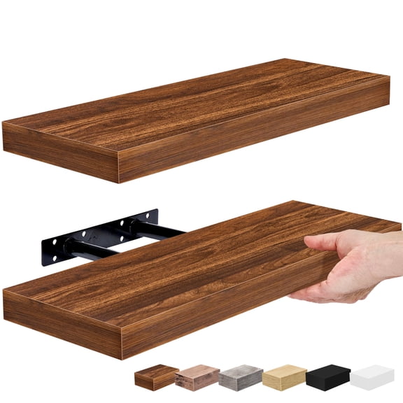 Sorbus 16.25" Walnut Rustic Floating Shelves (Set of 2) – Wall Storage for Décor, Frames, Trophies