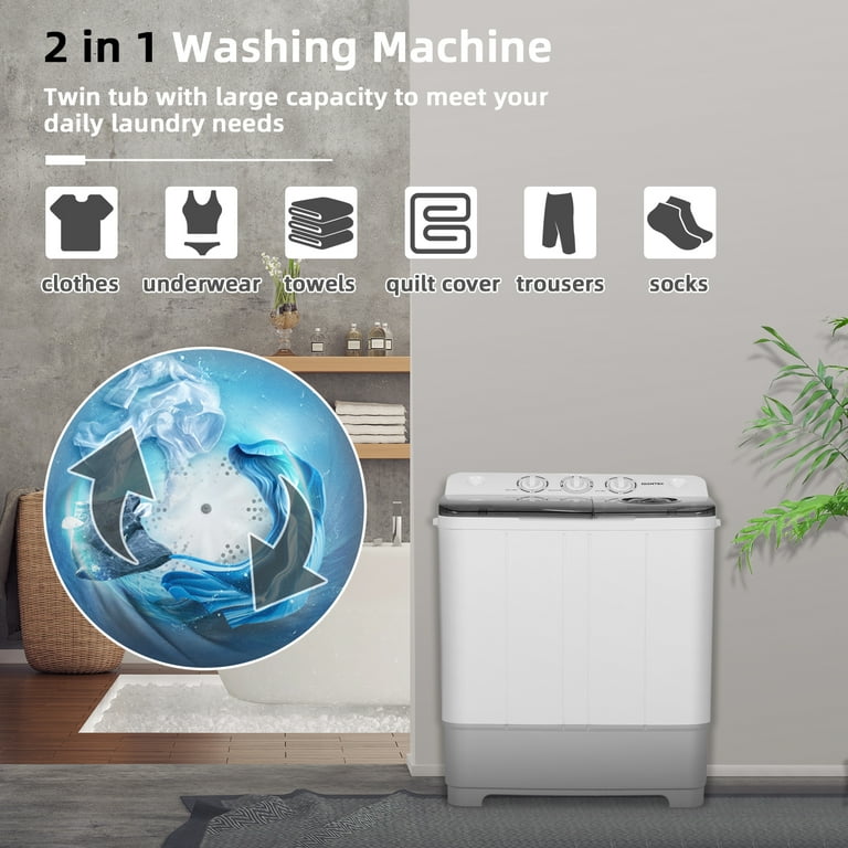 Giantex Portable Twin Tub Mini Washing Machine Washer 13.2lb&Spinner 8.8lb Grey, Size: 2 in, Gray