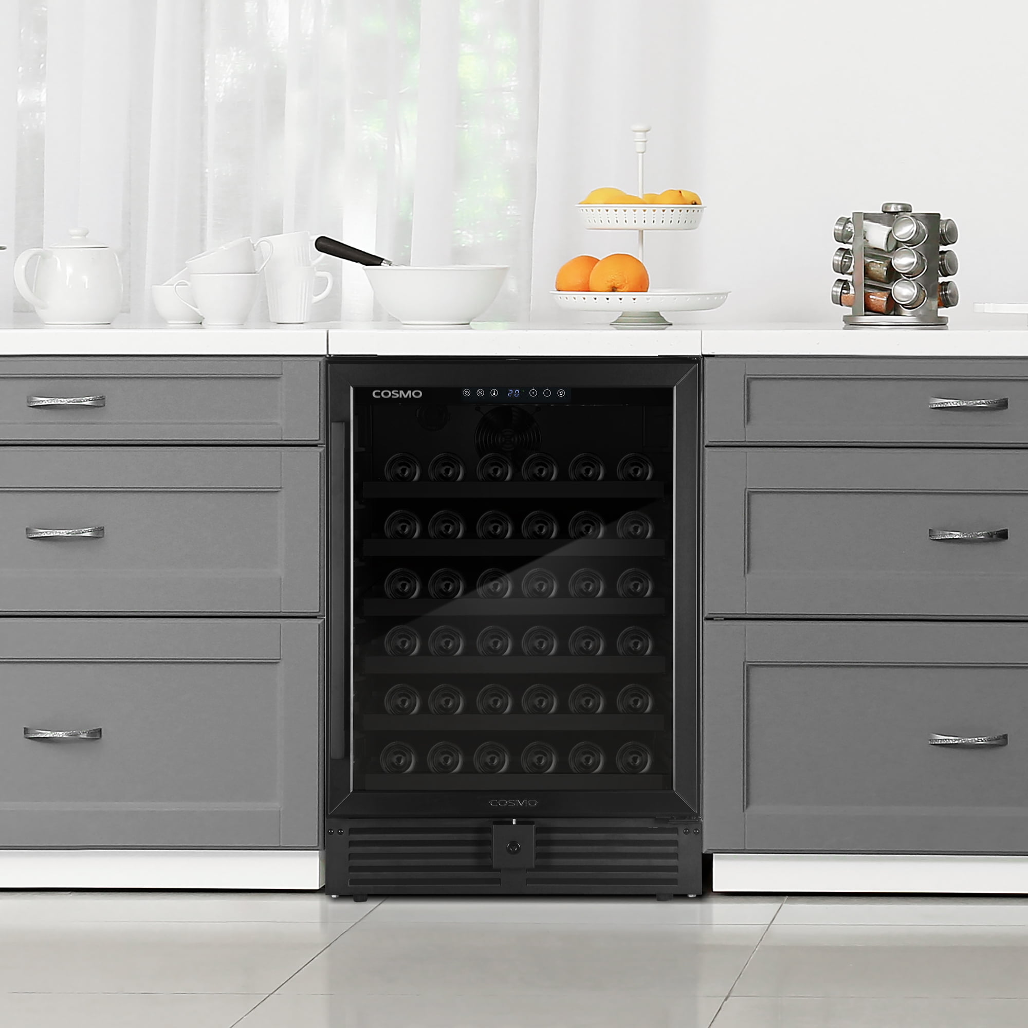 Cosmo Lumin Collection 24 in. 52-Bottle Single Zone Compressor Wine Cooler, LED Lighting, Matte Black