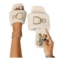 thumbnail image 6 of Women's Faux Fleece Memory Foam House Slippers with Metal Decoration, Square Open Toe Slides, Plush Flat Indoor Outdoor Footwear White-A, 6 of 9