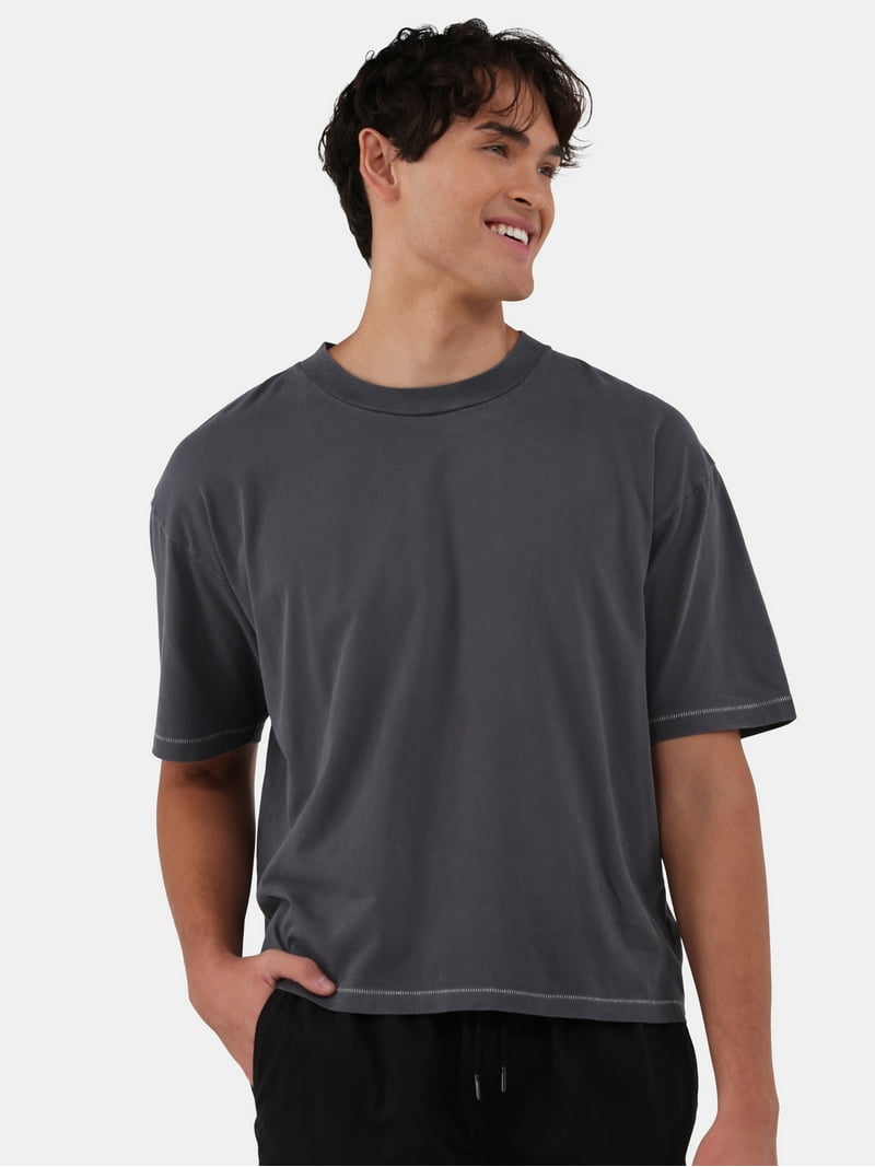 No Boundaries Cotton Oversized Cropped Tee with Short Sleeves, 2