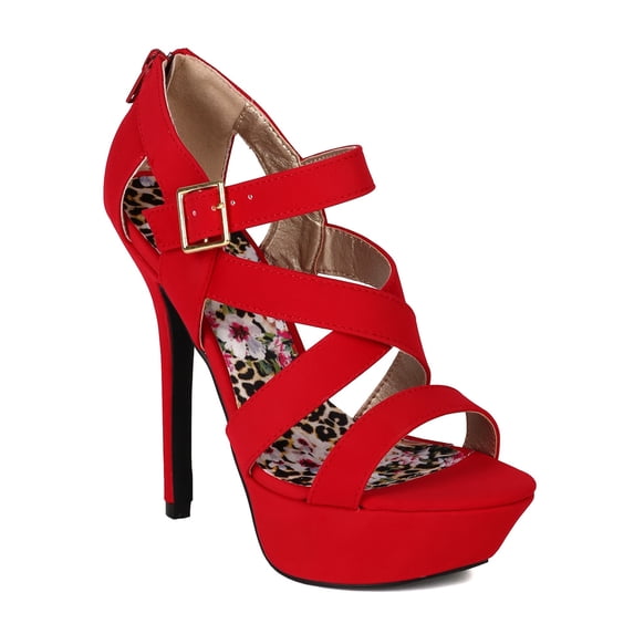 Qupid New AI72 Women Nubuck Peep Toe Stappy Platform Heel Sandal