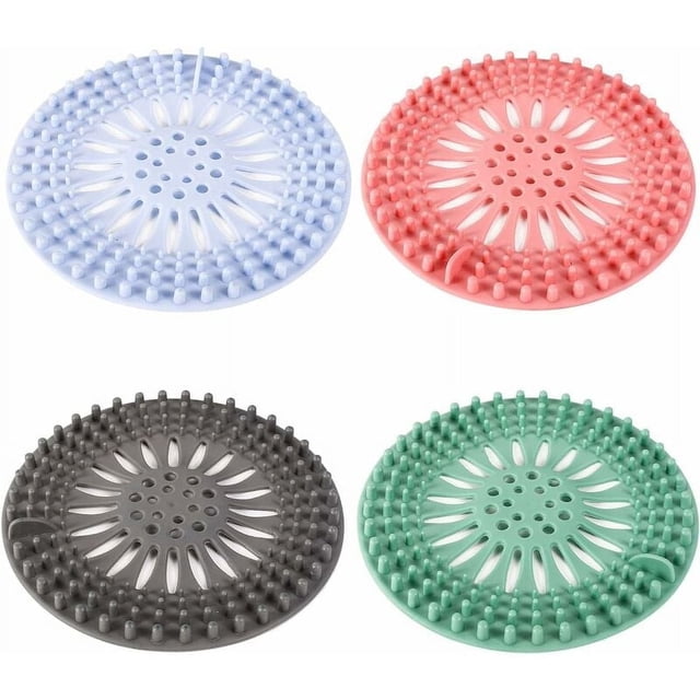 Cubierta de drenaje de ducha de baño, colador de fregadero de goma universal para evitar obstrucciones en la mayoría de lavabos y bañeras, decorativo y funcional (4 piezas)