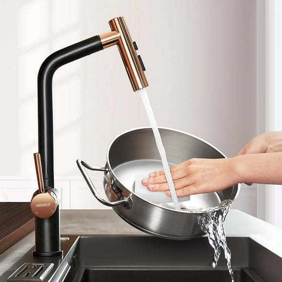 HIGOLD BN1.0 Single Handle Pull Down Kitchen Faucet with IF Award, Black Gold Finished