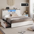 thumbnail image 4 of Aunfebrco California King Bed Frame with Storage Drawers&Headboard, Farmhouse Platform Beds with Charging Station and LED Lights, Noise-Free/No Box Spring Needed, White, 4 of 7