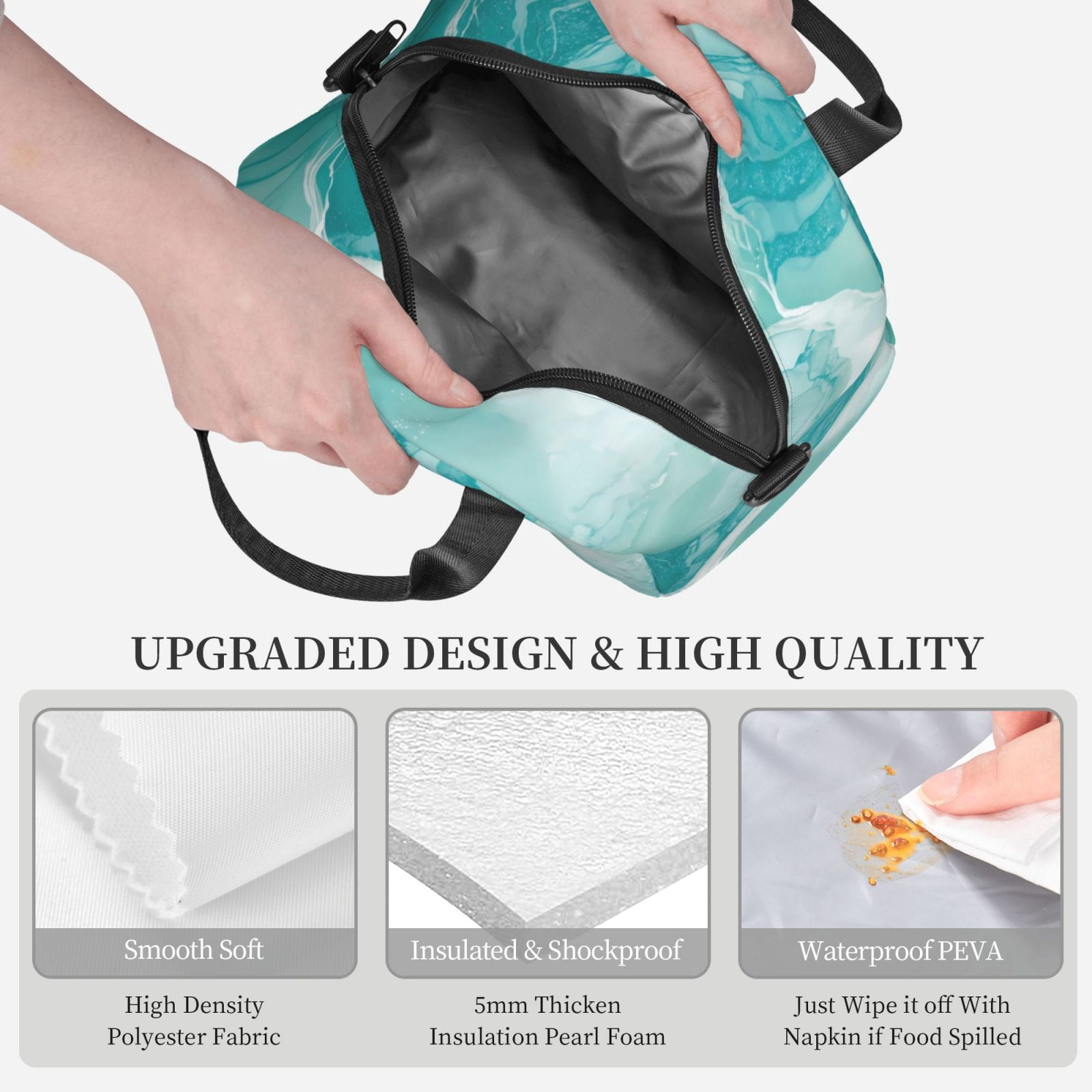 Ratiio Teal Turquoise 1 Pattern Lunch Bag ,Insulated Lunch Box, Small Leakproof Cooler Food Lunch Containers Reusable High Capacity Lunch Tote Bags