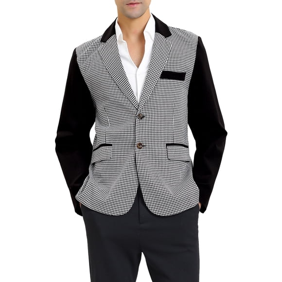 BLAZER DE PATRÓN A CUADROS PARA HOMBRE INSPIRE CHIC, AJUSTE SLIM, CHAQUETA DEPORTIVA CASUAL, NEGRO Y BLANCO