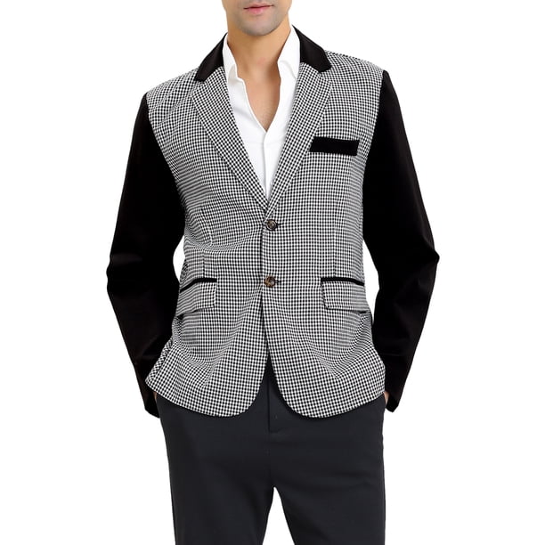BLAZER DE PATRÓN A CUADROS PARA HOMBRE INSPIRE CHIC, AJUSTE SLIM, CHAQUETA DEPORTIVA CASUAL, NEGRO Y BLANCO