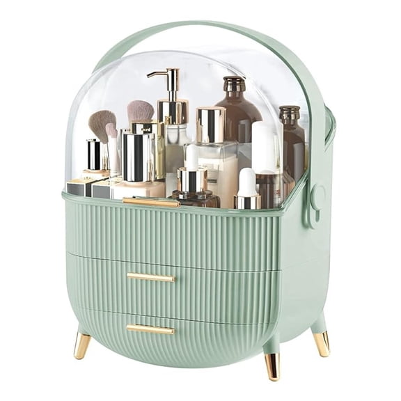 Make up Organizers and Storage, Makeup Organizer for Vanity, Cosmetics Skincare Organizers with Lid and Drawers, Cosmetic Display Cases for Countertop, Bathroom, Ideal Gifts for Women(Light Green)