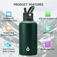 thumbnail image 3 of BJPKPK Half Gallon Insulated Water Bottles with Straw Lid,64oz Large Water Bottle,Stainless Steel Water Bottles with 3 Lids and Paracord Handle, Water Bottle for Hot & Cold Liquid, Army Green, 3 of 7