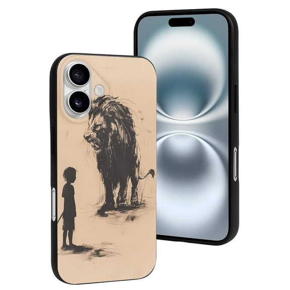 Compatible with Iphone 16 Case - Cute Soft Child And Lion Sketch Silicone Case Compatible with Iphone 16 Phone Case for Women Men