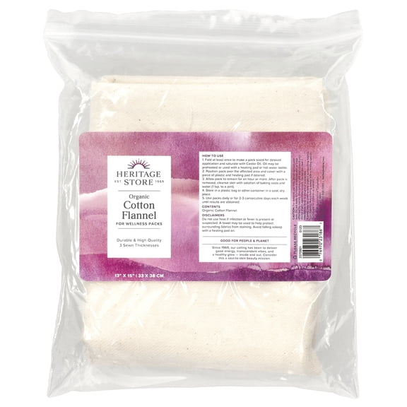 Heritage Store Cotton Organic Flannel | Use in Castor Oil Pack | Natural & Unbleached, Sewn in USA | Reusable | 13 x 15