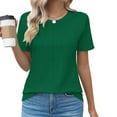 thumbnail image 3 of Scyoekwg Womens Casual Short Sleeve Tops Round Neck Basic Tops Trendy Lightweight Loose Solid Color Blouses (Army Green,XXL), 3 of 4