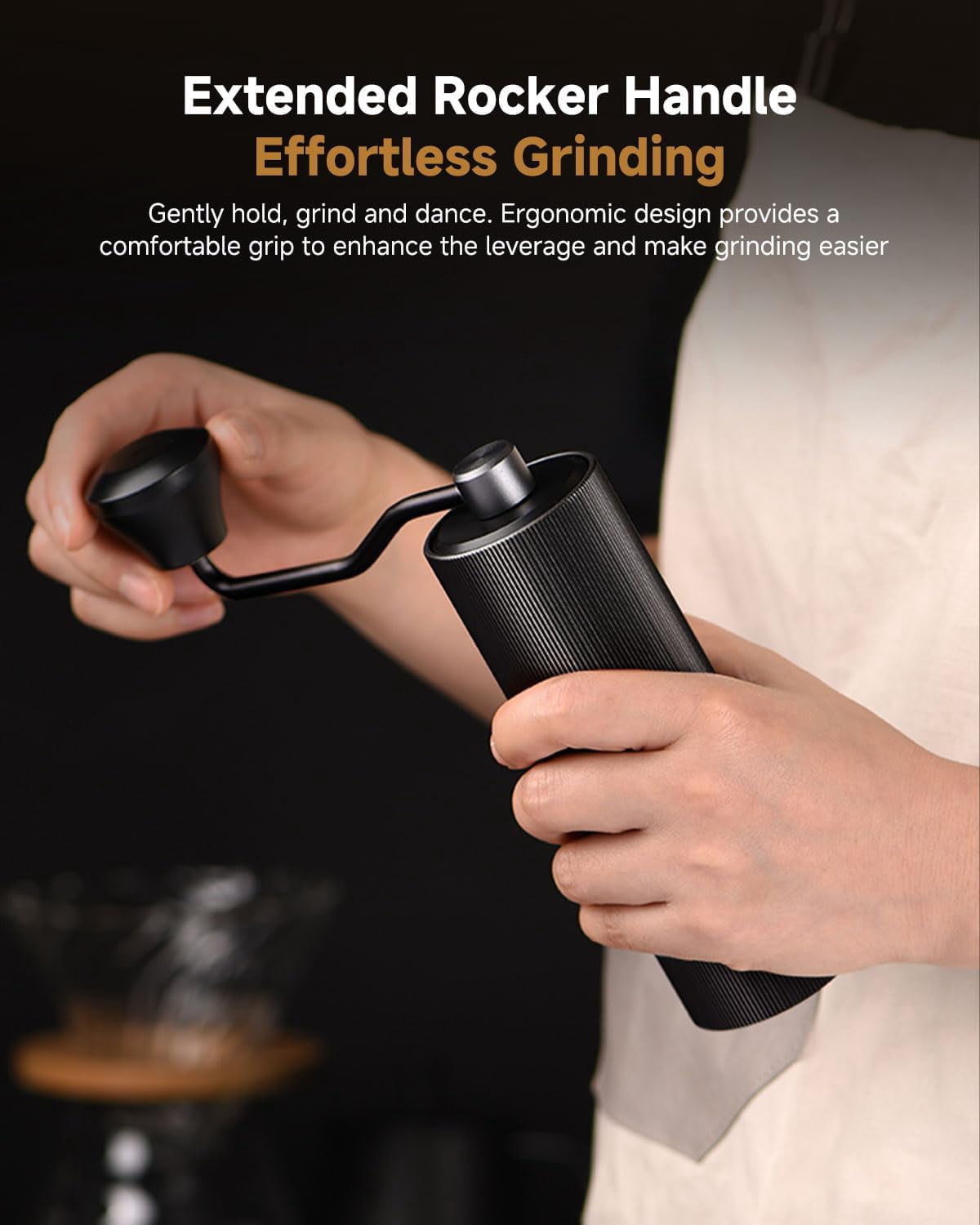 Coffee Grinder, Manual Coffee Grinders, Hand Coffee Bean Grinder Small, Portable CNC Stainless Steel Burr Coffee Grinder with Crank for Espresso, Travel, Camping, Kitchen & Office, Pour Over (Black)