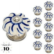 Mascot Hardware Ceramic Melon Cabinet Knobs Handmade Ceramic Knobs Door Handle Cabinet Drawer Blue/White Finish Knob (Pack of 10)