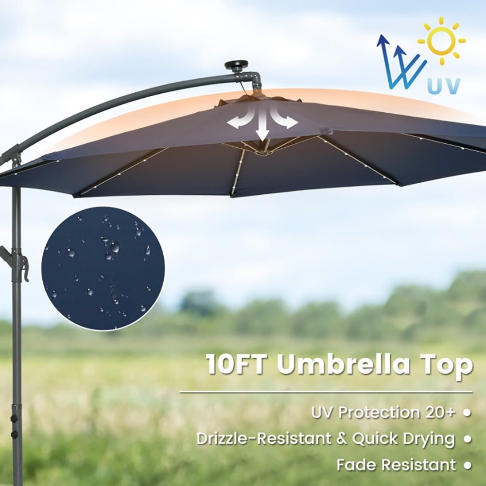Aimee Lii 10 Feet Cantilever Umbrella with 32 LED Lights and Solar Panel Batteries, Table Umbrella Outdoor for Patio, Pool, Beach, Navy Aimee Lii 10 Feet Cantilever Umbrella with 32 LED Lights and Solar Panel Batteries, Table Umbrella Outdoor for Patio, Pool, Beach, Navy