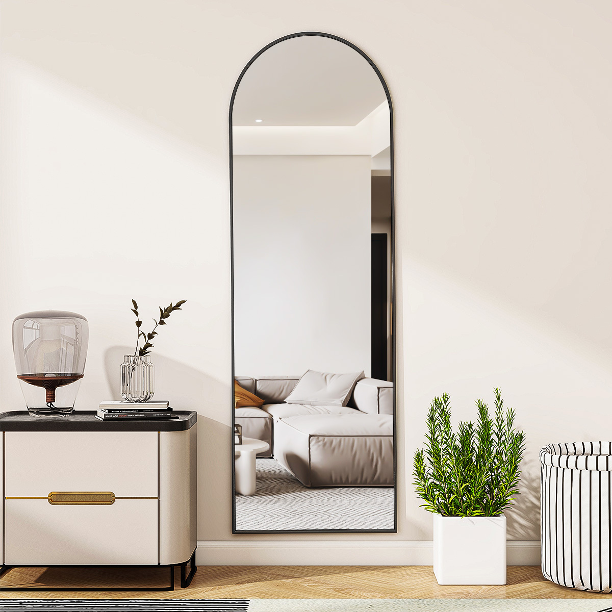 BEAUTYPEAK 59"x16" Arched Full Length Standing Full Body Floor Mirror,Black