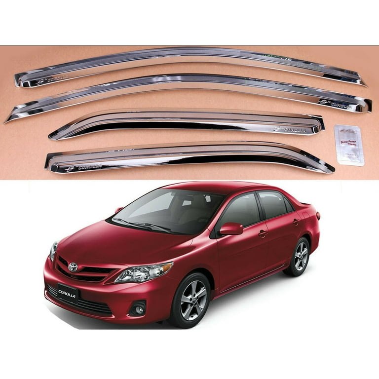 Chrome Window Sun Visor Vent Wind Rain Guard 4-Pc for Toyota Corolla  2007-2013