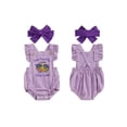 thumbnail image 2 of BemeyourBBs Newborn Baby Girls Mardi Gras Outfits They Found Me In A King Cake Carnival Summer Clothes Plaid Gingham Romper Cute Embroidery Ruffle Fly Sleeve Jumpsuit Headband, 2 of 9