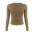 thumbnail image 4 of Crop Tops For Women Slim Fit Athletic Layering Workout V Neck Tight Shirt Slim Fitted Cute Teen Girls Long Sleeve Tops Trendy Thermal Y2k Juniors Basic Tee Coffee S, 4 of 4