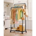 thumbnail image 5 of Sakugi Clothes Rack - Double Rods Clothing Rack with Mesh Shelf, Hooks & Wheels, Metal Clothing Racks for Hanging Clothes & Bags, Multifunctional Garment for Laundry, Black, 28.7"x16.5"x59.1", 5 of 8