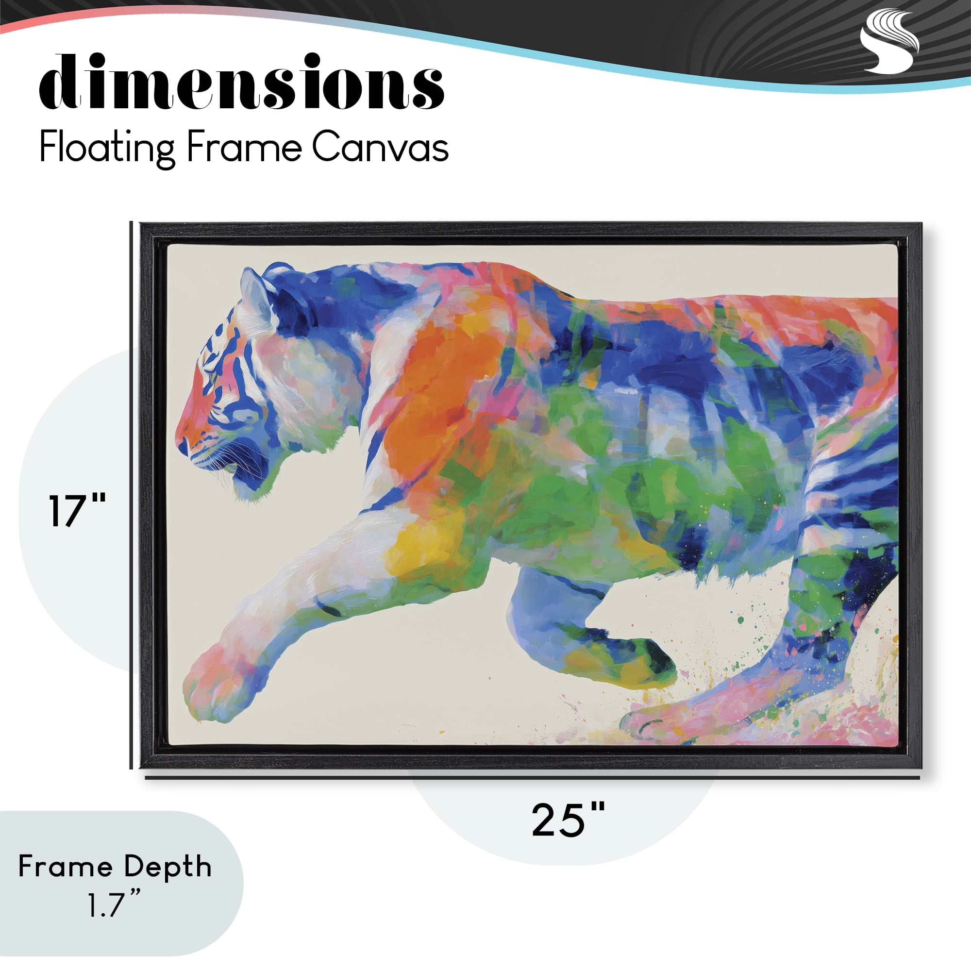 Stupell Industries Colorful Tiger In Motion Black Framed Floater Canvas Wall Art, design by Chromatic Storm Studio